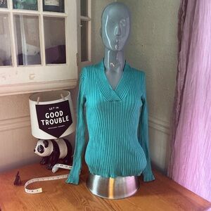 Grace Teal V-Neck Sweater
